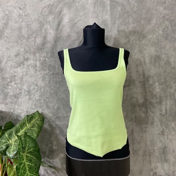 Free People Movement Throw and Go Tank Top M lime sq. Neck ribbed rounded hem - Picture 1 of 9